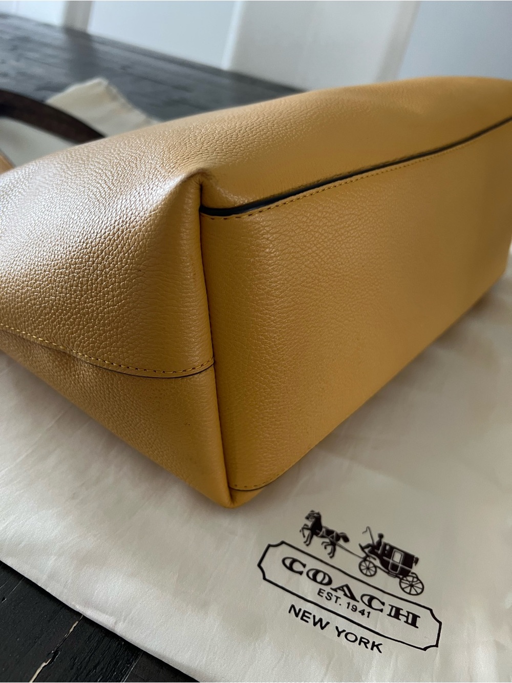 Coach Mustard Yellow Pebble Leather Tote with Charm Tag - Picture 3 of 7